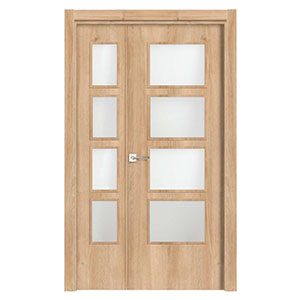 Puerta doble laminada 4 vidrios Roble Nature vertical