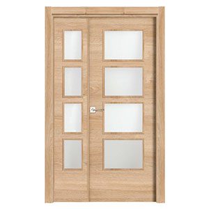 Puerta doble laminada 4 vidrios Roble Nature
